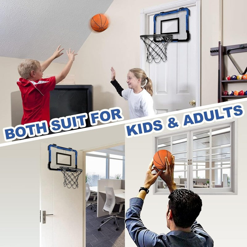 Mini Basketball Hoop Over Door with 3 Balls & Inflator Breakaway Rim Blue5