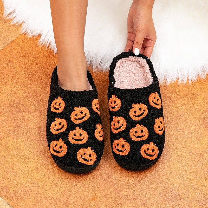 Cute Ghost Plush Halloween Slippers Comfy Warm Slip On for Women Men Pumpkin1