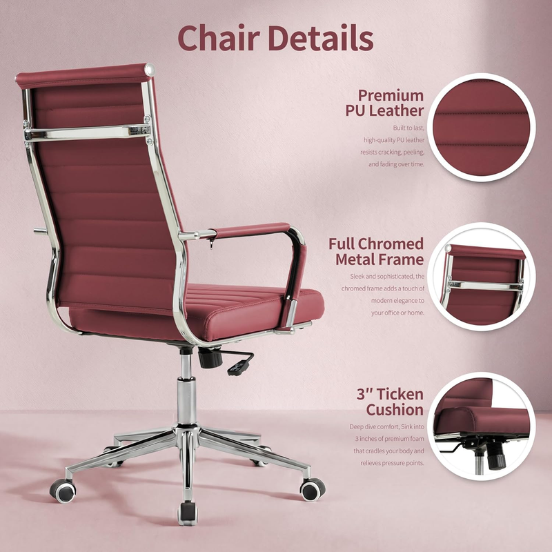 Red Executive Office Chair Ergonomic Leather Swivel Adjustable Desk4