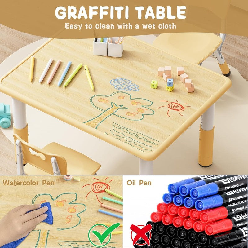 Kids Table and 2 Chairs Set, Height Adjustable Toddler Desk 31.5" L X 23.6" W an1