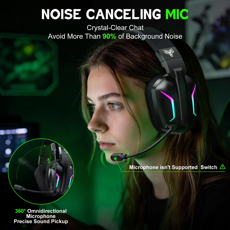 Wireless Gaming Headset PS5 PS4 PC Switch 2.4GHz Bluetooth Mic Black7