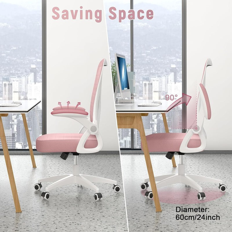 Ergonomic Mesh Office Chair Adjustable Height Flip Up Arms Lumbar Pink5