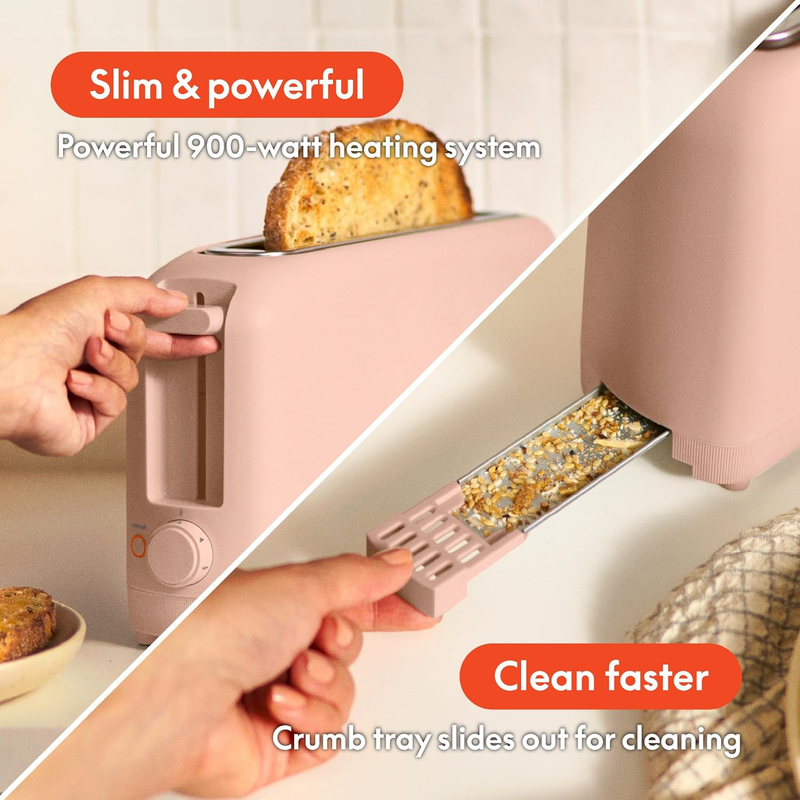 2 Slice Slim Toaster 10” Long Slot 6 Shade Control Anti Jam Auto Shutoff Blossom4