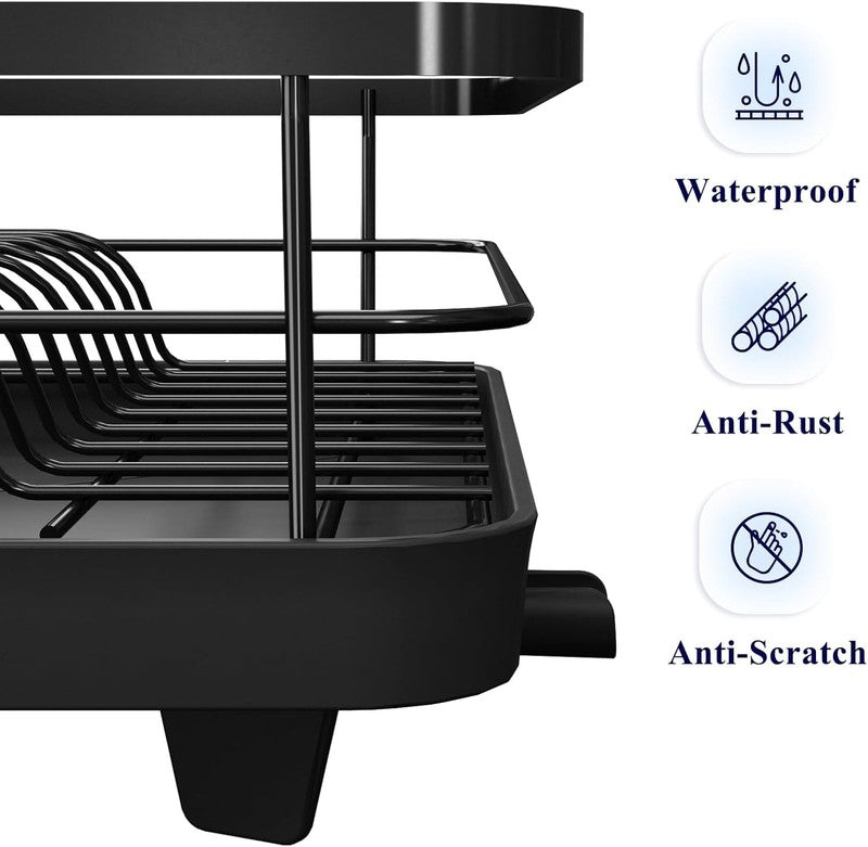 Stainless Steel Dish Drying Rack with Cutlery Holder   Black Kitchen Organizer6
