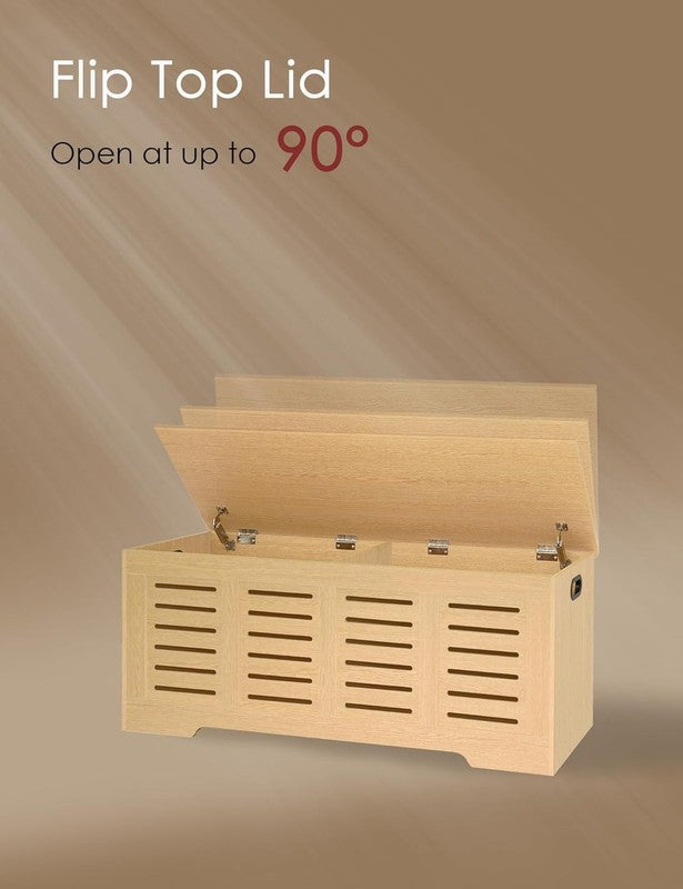 47.3'' Wooden Storage Chest Flip Top Entryway Shoe Bench Natural4