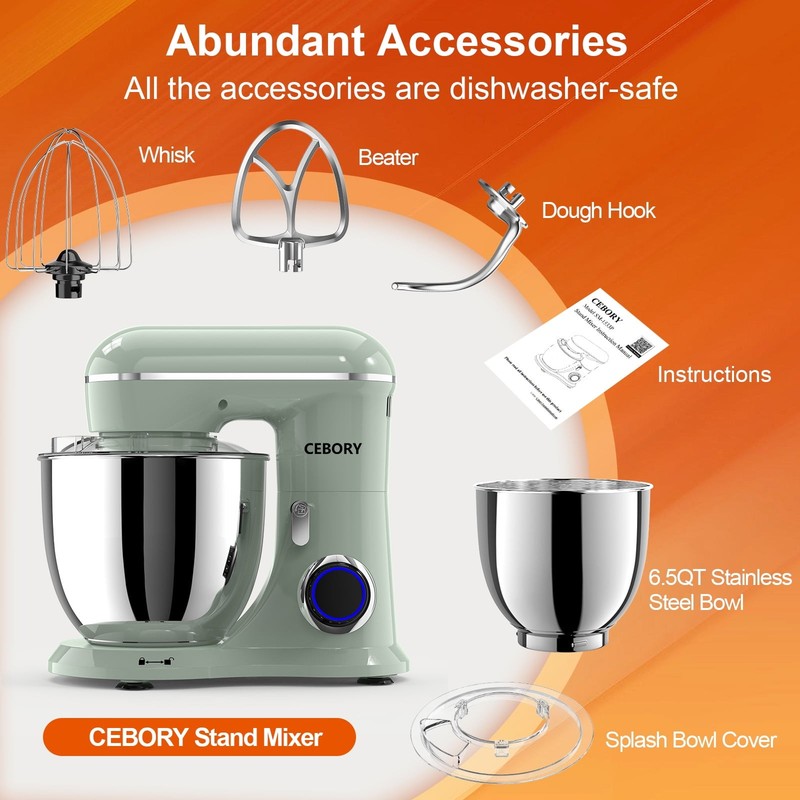 3 in 1 Stand Mixer 6.5QT Tilt Head 10 Speed Kitchen Electric Mixer with Attachme3
