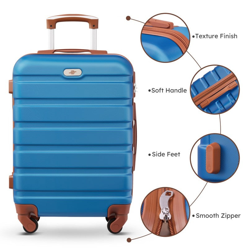 4 Piece Luggage Set Hardside Spinner Suitcase 16 20 24 28 Inch Sky Blue Tan7