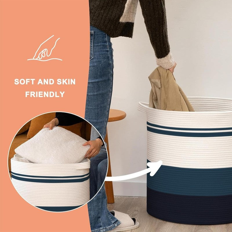 80L Laundry Hamper with Handles, Woven Storage Basket for Clothes, Gradient Blue5