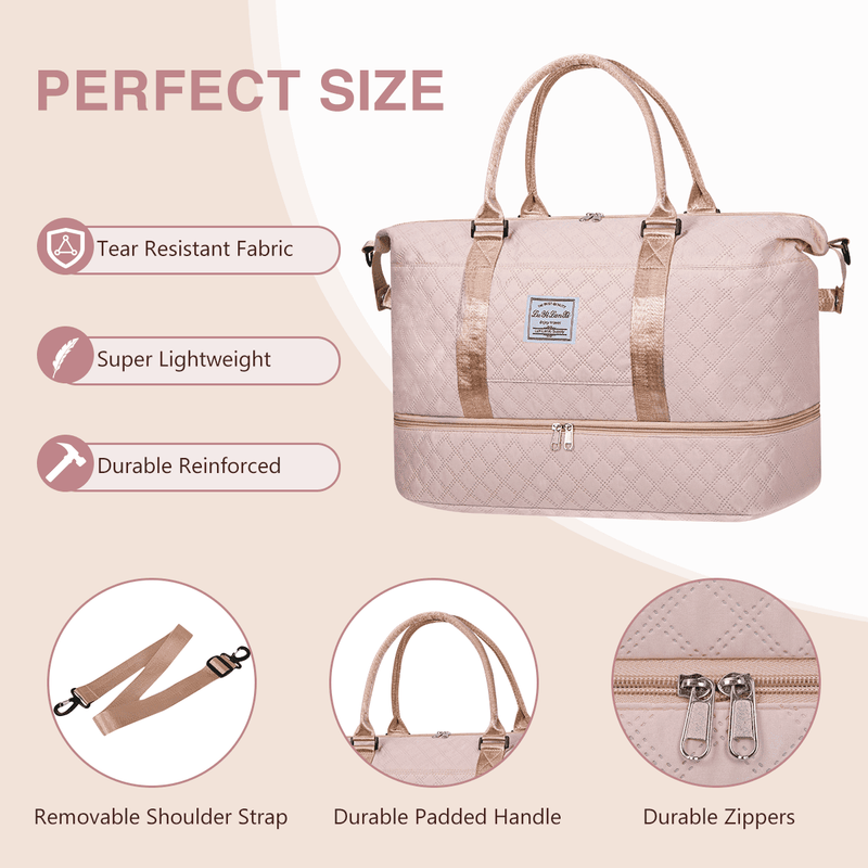 Weekender Overnight Bag for Women, Travel Duffel with Shoe & Wet Pockets, Includ6