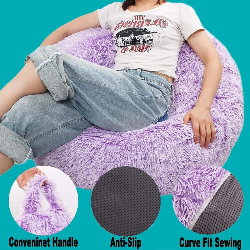 Fluffy Stuffed Animal Storage Bean Bag Cover Faux Fur Lavender4