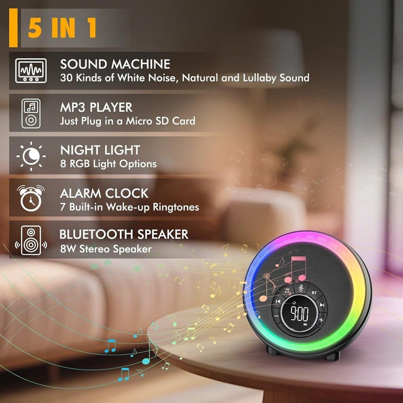 Bluetooth Speaker Alarm Clock, Night Light, White Noise, RGB, Touch Lamp1