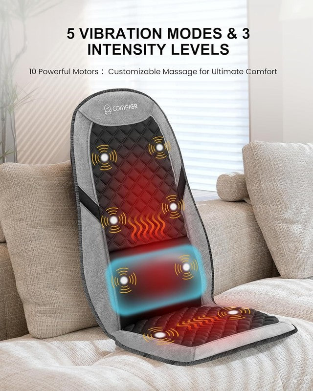Back Massager Chair Mat w/ Heat 8 Vibration Motors Lumbar Support Bag4