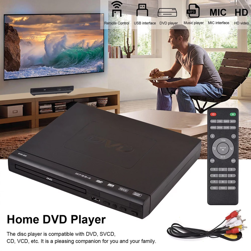 DVD Player for TV All Regions CD USB AV Output Elderly Simple Black2
