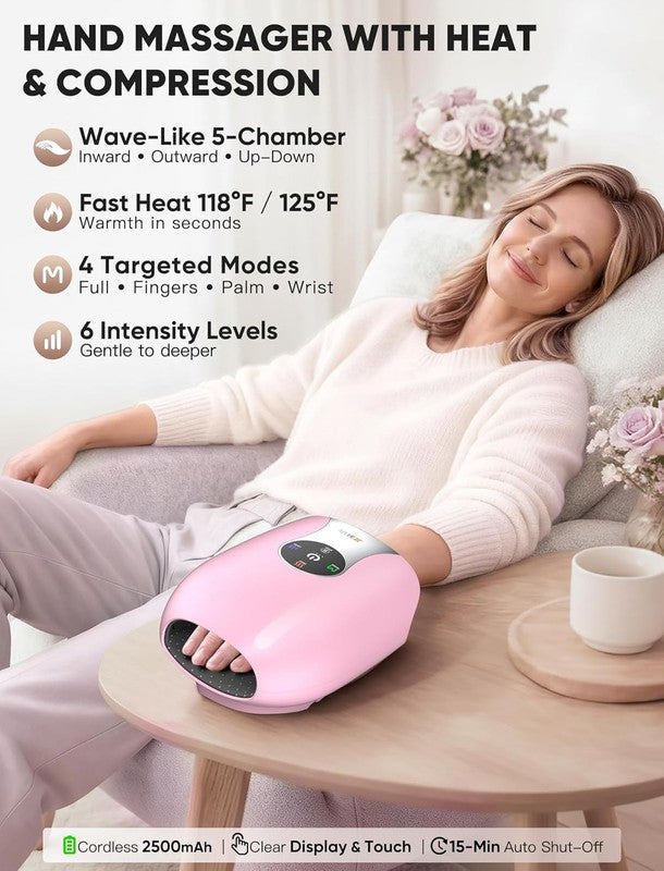 Hand & Wrist Massager w/ Heat Compression Cordless 6 Modes Pain Relief1