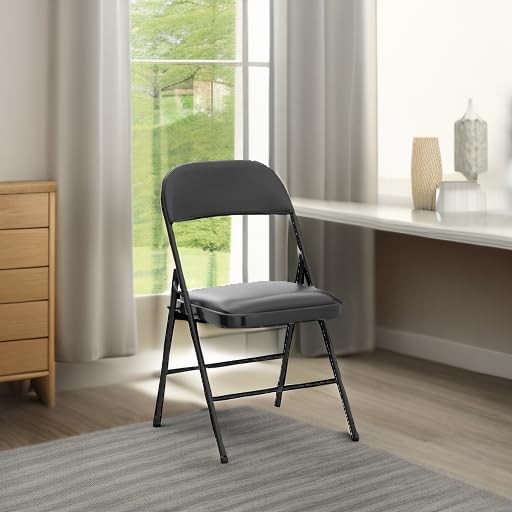 4 Pack Folding Chairs Padded Cushion Metal Frame Indoor Outdoor Black1