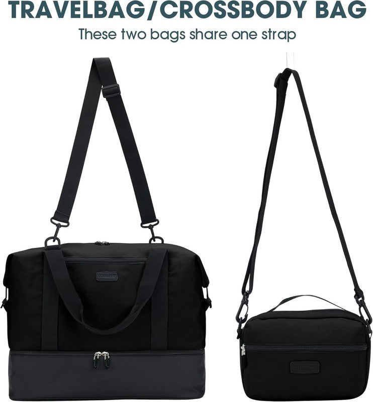 21in Women Weekender Duffle Bag 2Pc Canvas Leather Carry On Shoe Compartment2