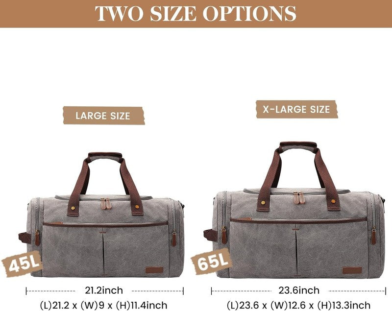 45L Canvas Duffle Bag Travel Weekender Overnight w/ Shoes Compartment Men3