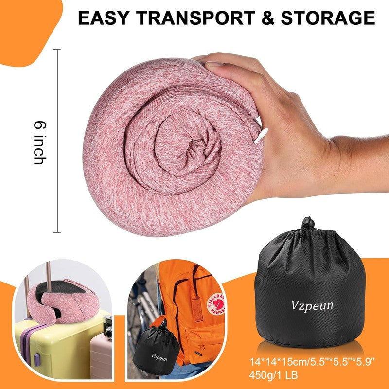 Hooded Memory Foam Travel Neck Pillow w/ Eye Mask & Earplugs – Red5