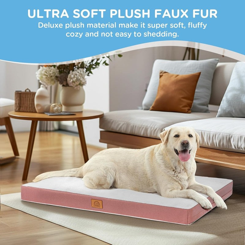 Orthopedic Dog Bed for Large Dogs   Waterproof Plush Crate Bed, Washable, Pink3