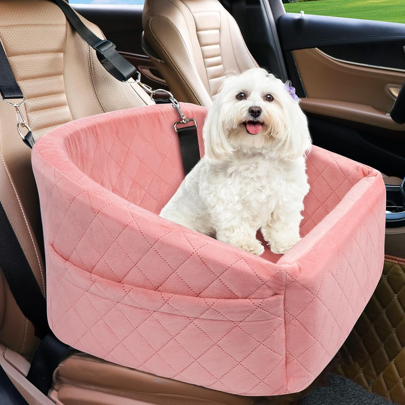 Dog Car Seat Small/Medium Dogs under 30lbs Washable Booster w/ Pockets Pink7