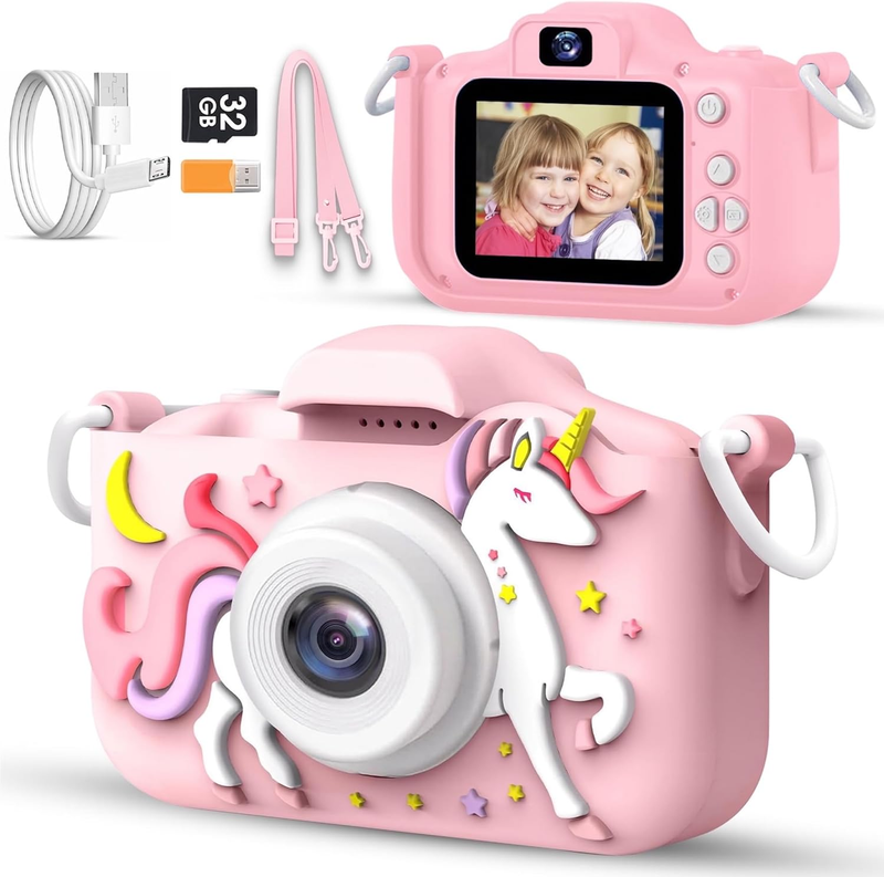 Unicorn Kids Camera for Girls Age 3-12, Selfie Camera for Girls, 1080P HD Kids V9