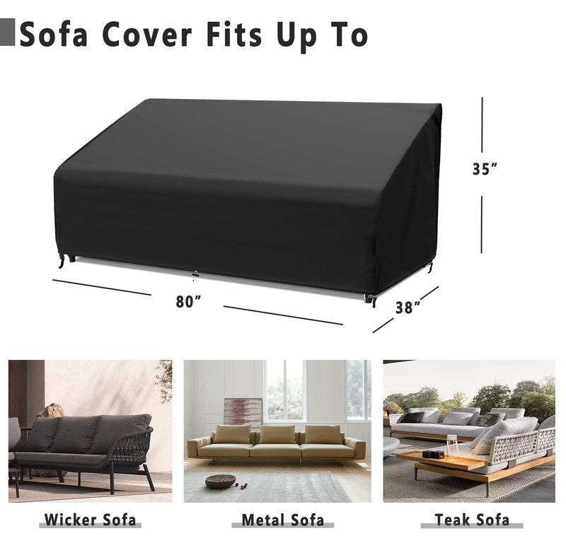 3 Seater Outdoor Sofa Cover Waterproof 80"x38"x35" Black Patio Furniture5