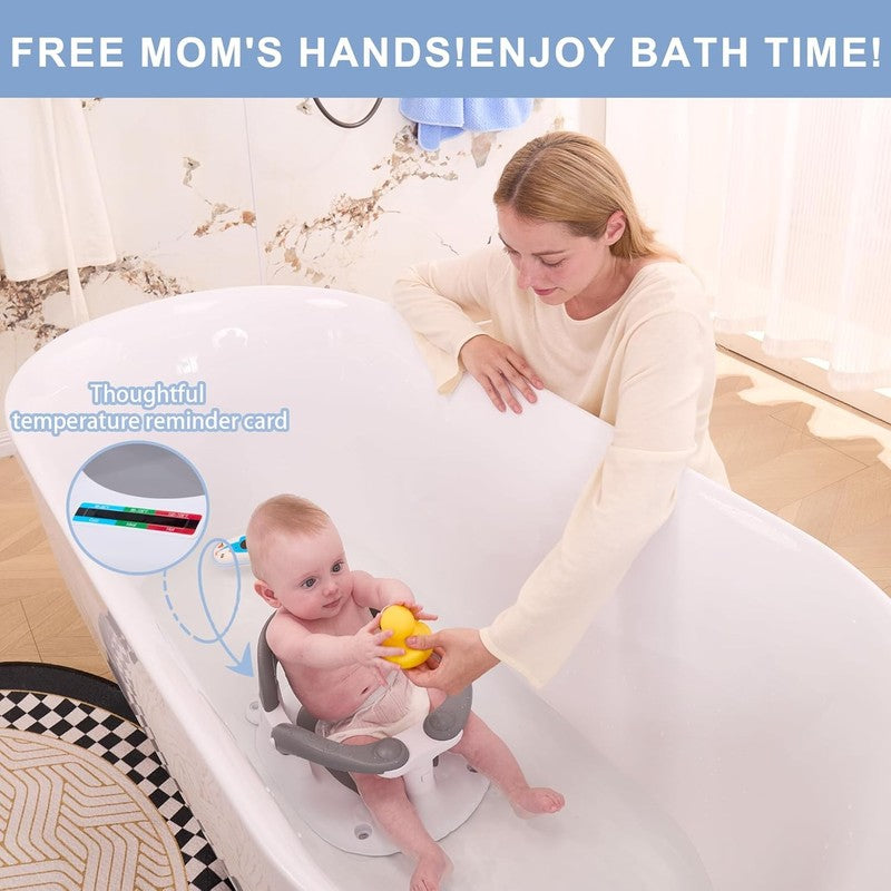 Baby Bath Seat 6M+, 360° Bath Chair with Safety Suction & Temp Card (Gray)1