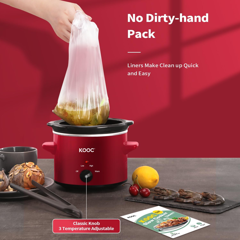 2Qt Small Slow Cooker Ceramic Adjustable Temp Stainless Steel Red6