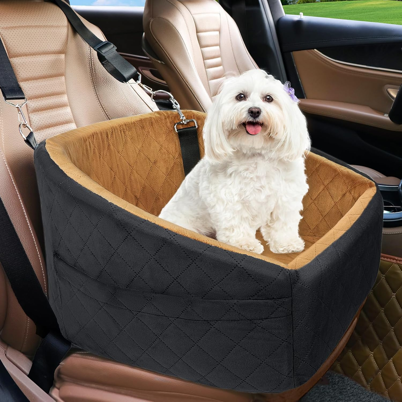 Dog Car Seat Small/Medium Dogs under 30lbs Washable w/ Pockets Black/Brown0