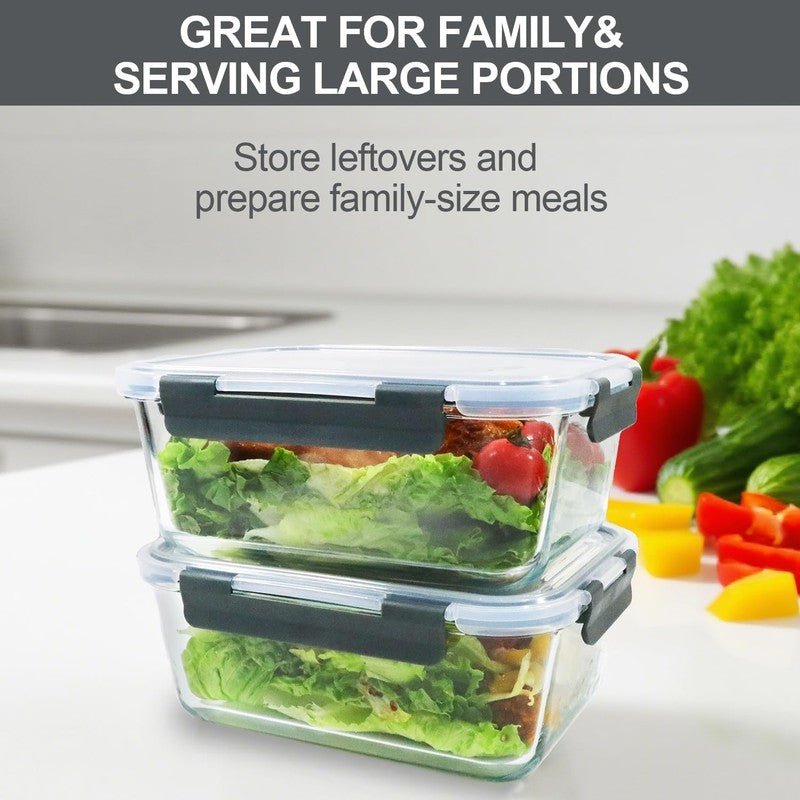 6 Pack Extra Large Glass Food Storage Containers Airtight Lids Set6