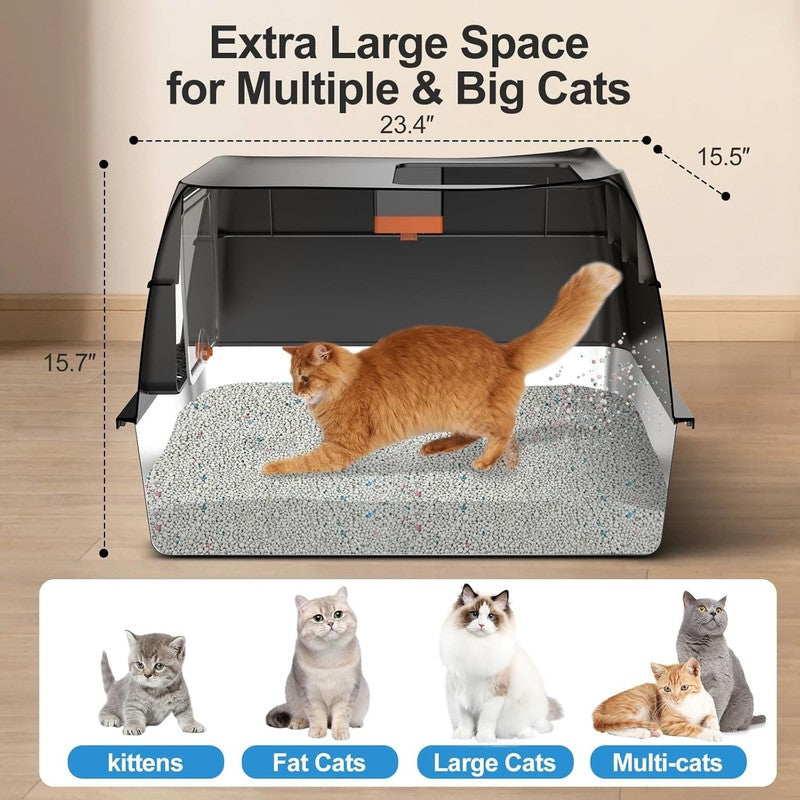 Stainless Steel Litter Box with Lid,Front Entry Top Exit Kitty Litterbox,Extra L1