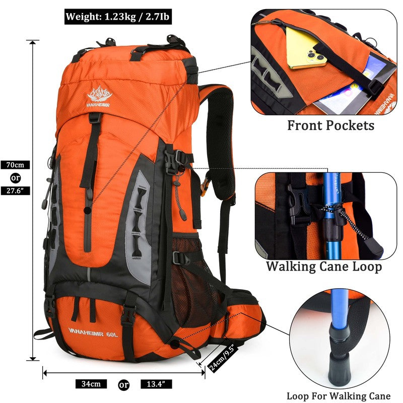 60L Travel Hiking Camping Backpack with Rain Cover,Backpack Water Resistant,Trav1