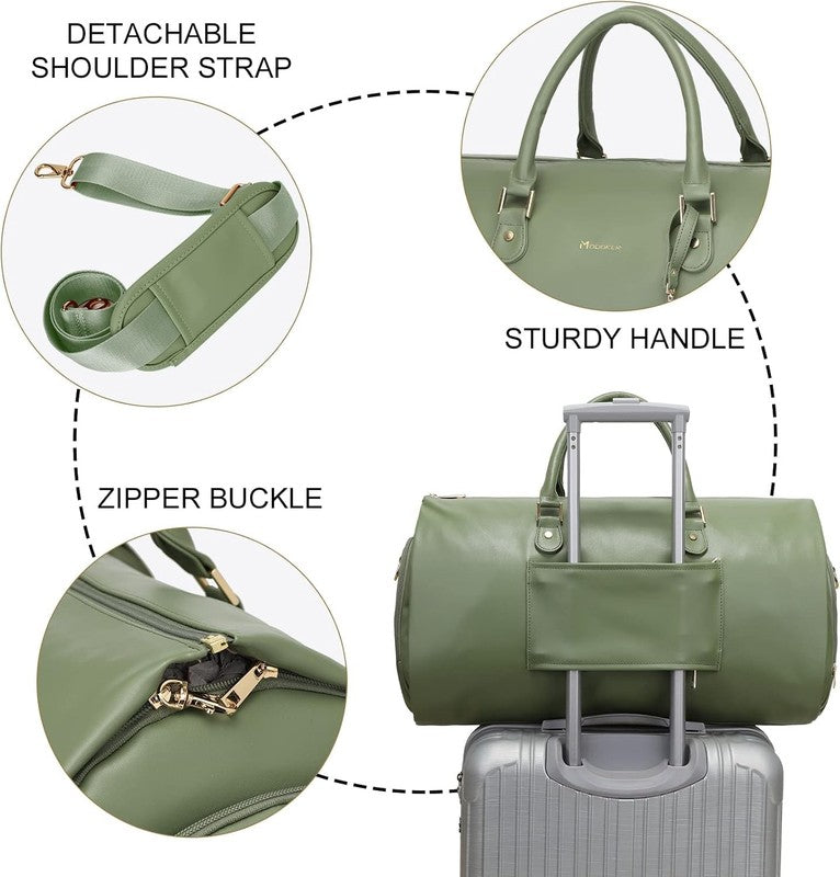 Women PU Leather 2in1 Garment Duffle Bag Green Hanging Suit Travel Carry4