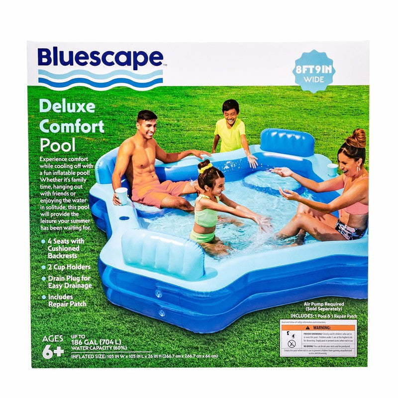 Blue Deluxe Comfort Inflatable Family Swimming Pool, 4 Seats, Square, Age 6 & Up4