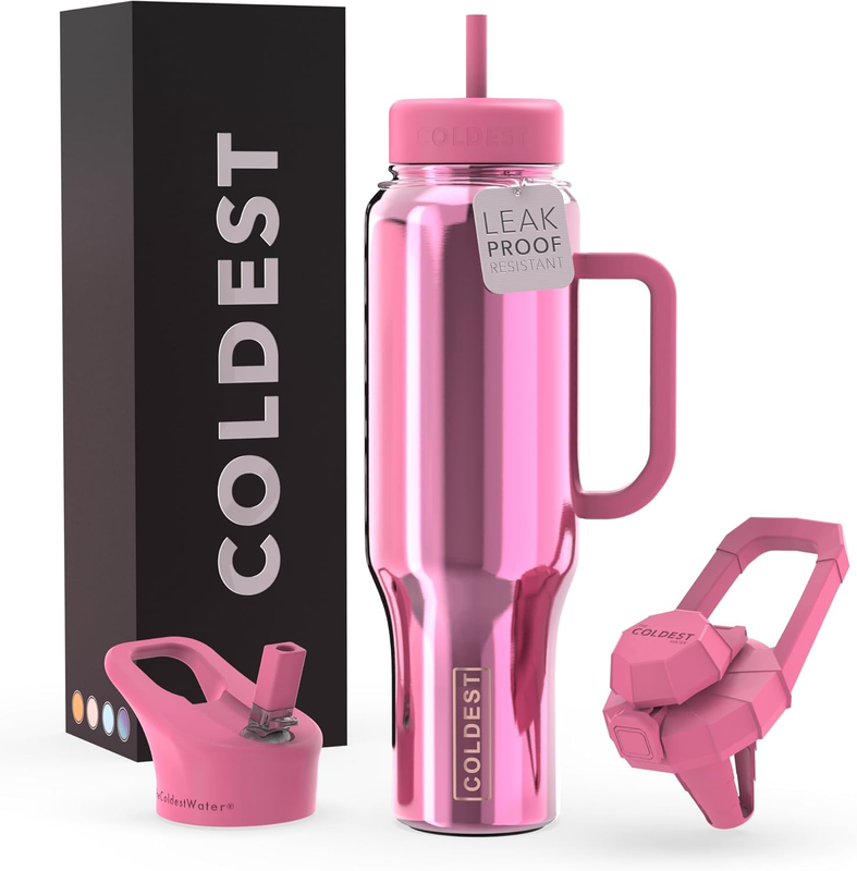 Coldest 46oz Insulated Tumbler with Handle Straw Leak Proof Stainless Steel Cup0