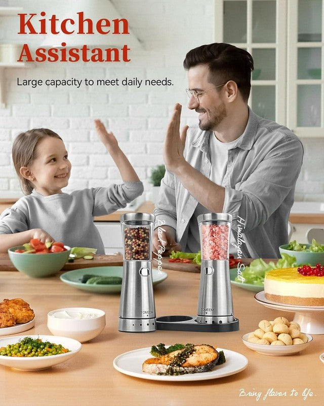 Electric Salt and Pepper Grinder Set with Storage Base, Stainless Steel Recharge7