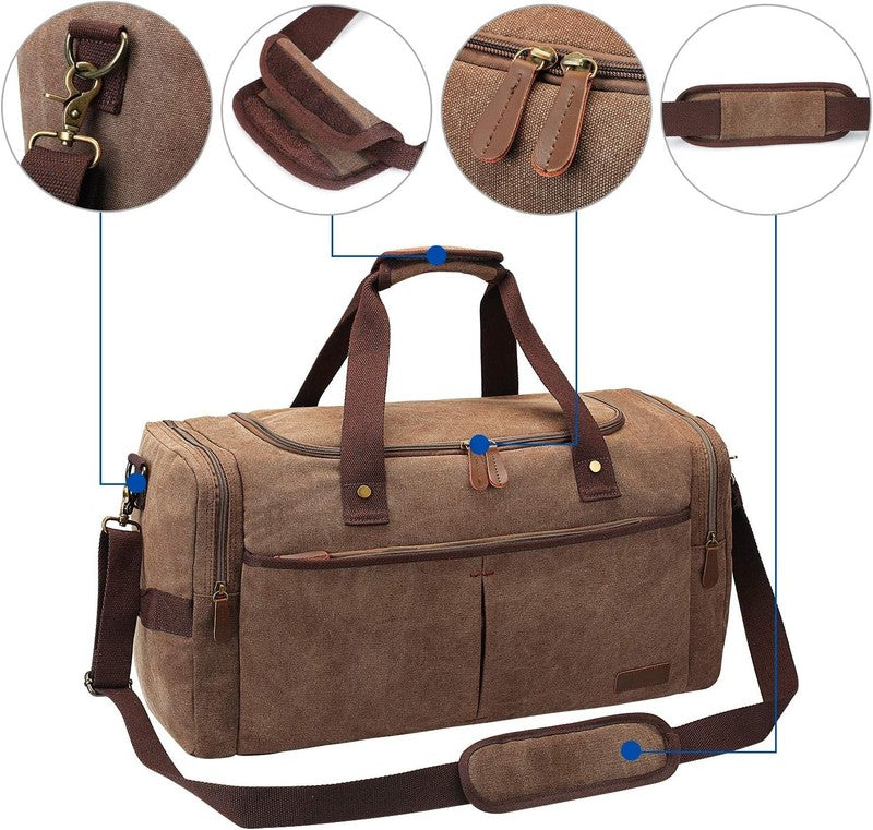 45L Canvas Duffle Bag Travel Weekender Overnight w/ Shoes Compartment Men4