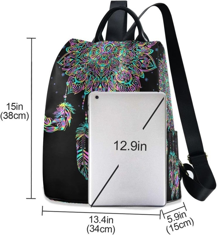 Women Boho Backpack Dreamcatcher Lotus Anti Theft Fashion Shoulder Bag Backpack2
