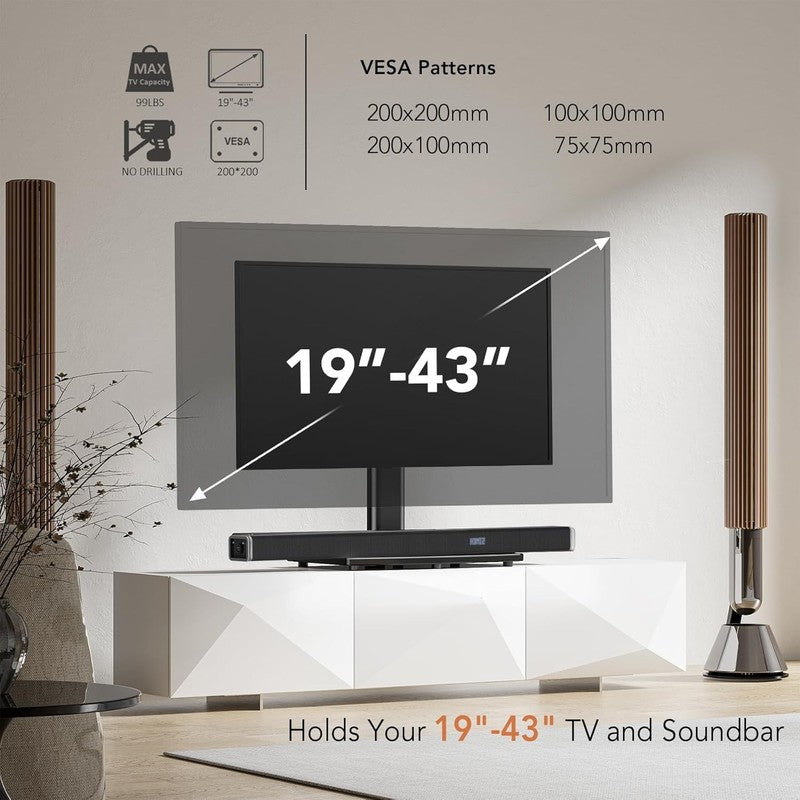 Universal TV Stand for 32–60" TVs, Height Adjustable Mount with Glass Base1