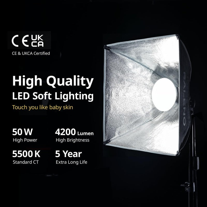 16" Softbox Lighting Kit LED 50W 5500K 97CRI Continuous Light for Video & Photo1