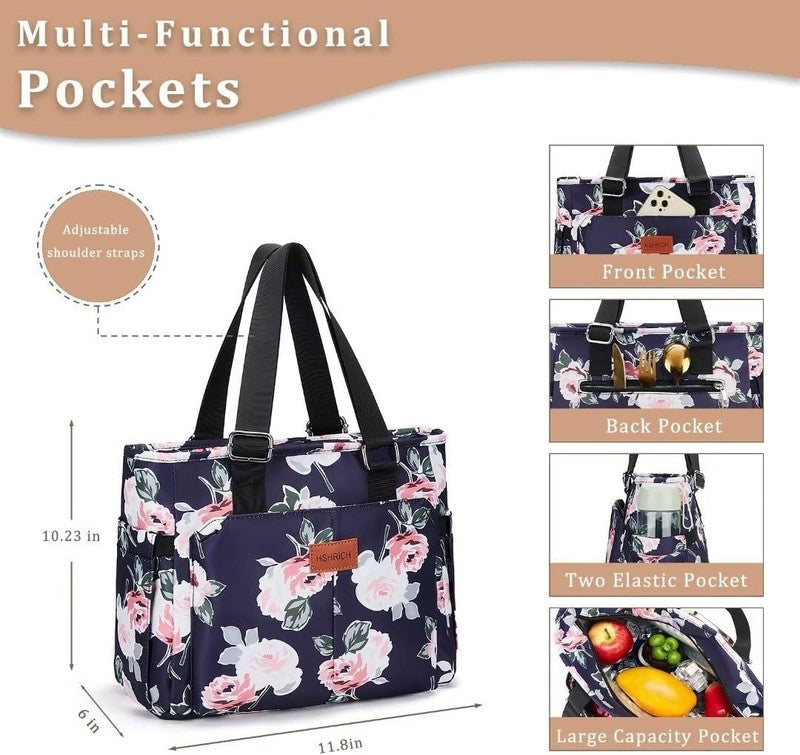 Large Peony Insulated Lunch Bag for Women Aluminum Lined Reusable Easy Clean1