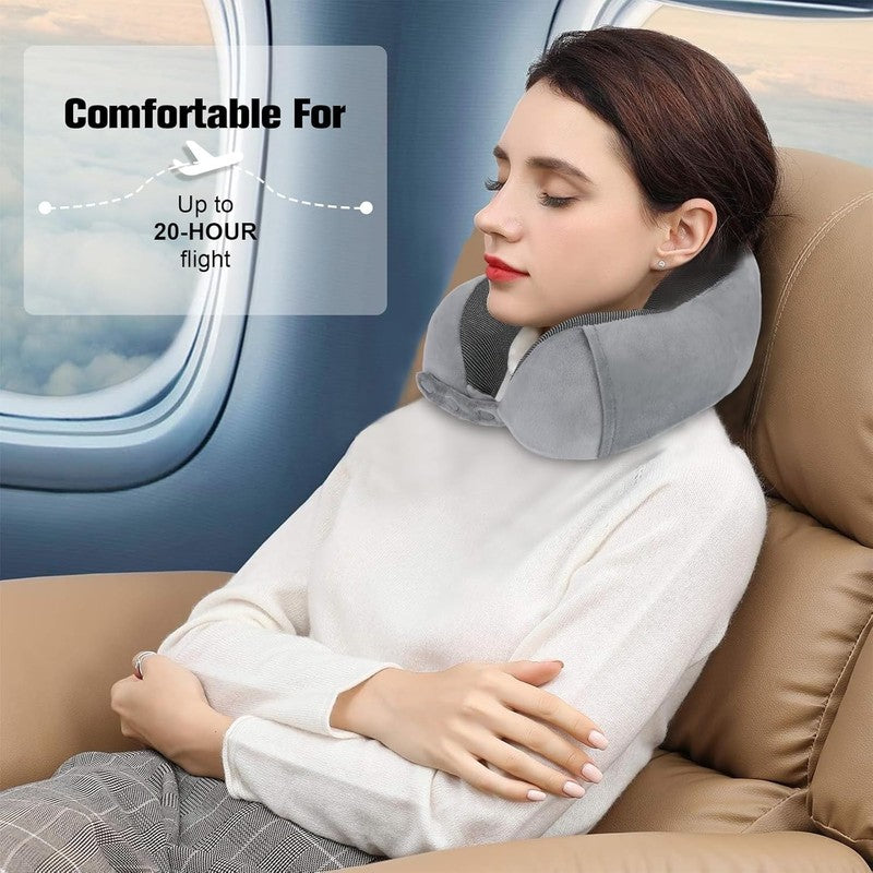 Memory Foam Travel Neck Pillow Adjustable w/ Eye Mask, Earplugs & Carry Bag6