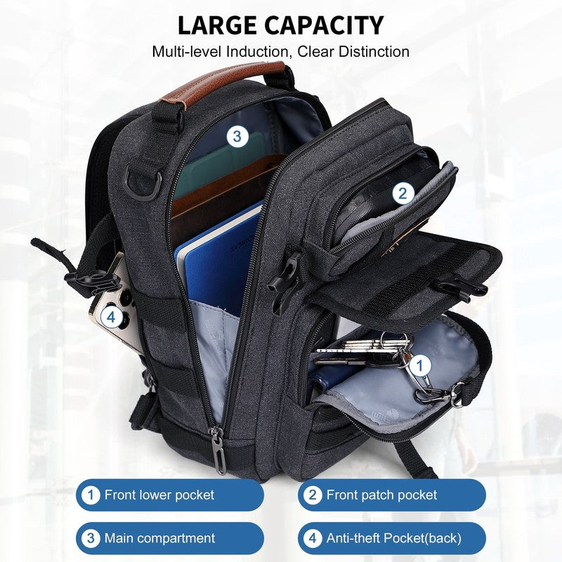 Sling Bag for Men Canvas Casual Chest Bag with USB Charging Port for Travel Dail2