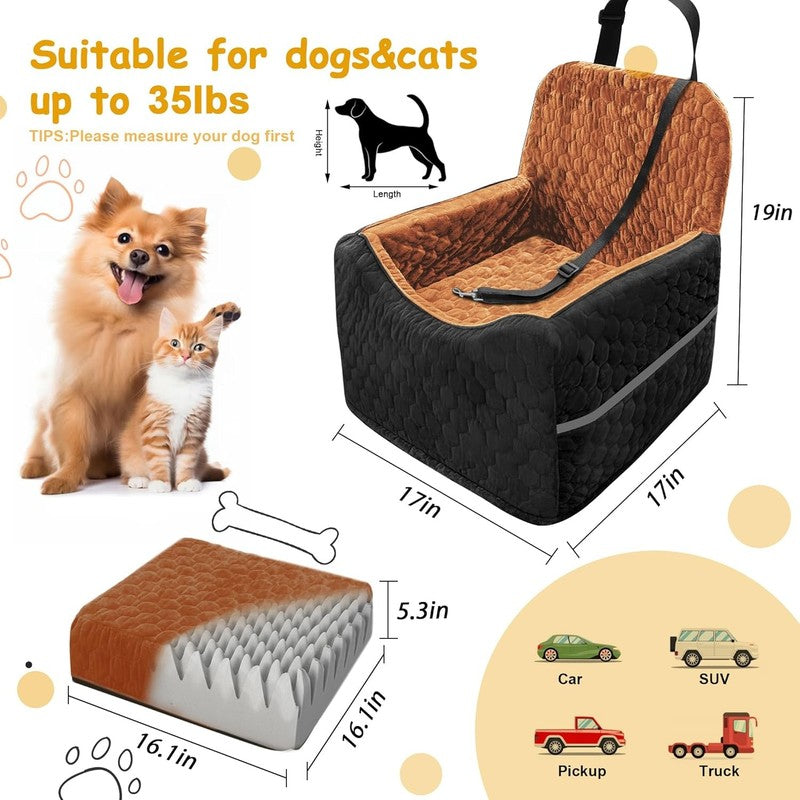 Dog Car Seat Small/Medium Dogs up to 35lbs Foam Washable Cover Black/Red Brown1