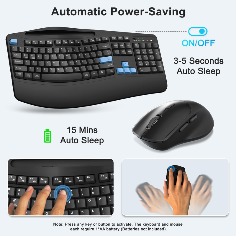 Wireless Keyboard Mouse Set Silent Mouse Windows Mac Laptop Blue Black3