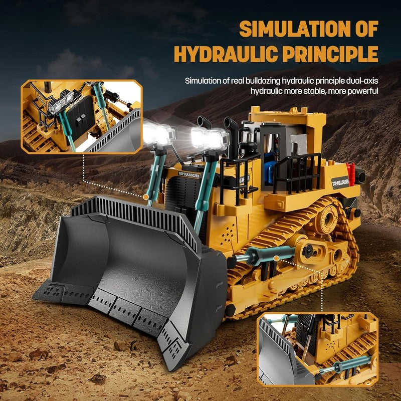 Metal RC Bulldozer Toy for Kids | 9 Channel Remote Control Track Type Tractor wi4