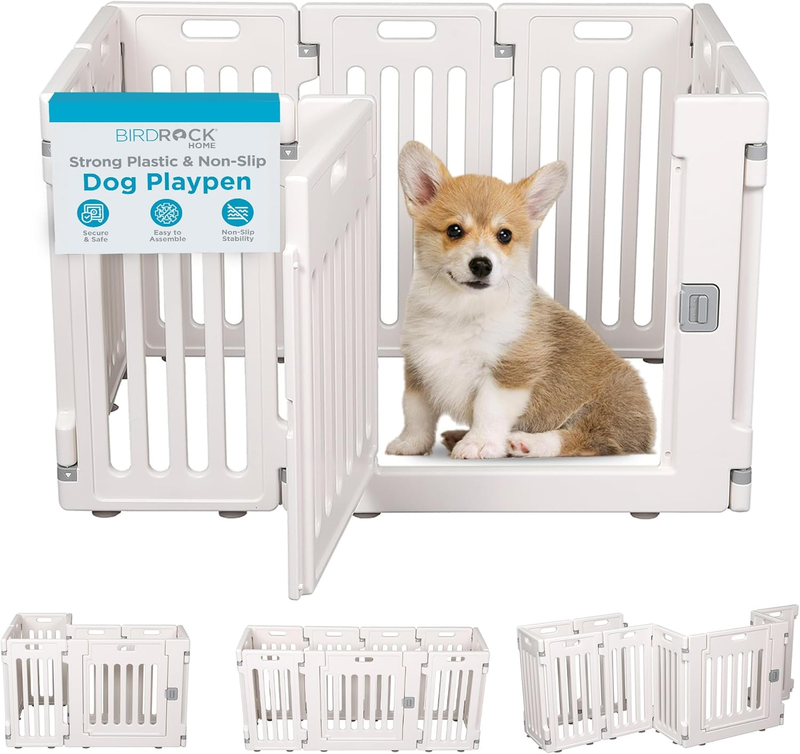 8 Panel Dog Playpen w/Door 25.6in Plastic Puppy Pet Fence Indoor Outdoor White10