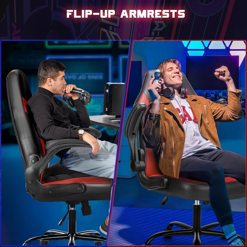 Ergonomic Gaming Chair with Flip-Up Armrests, Adjustable Height, Red PU Leather6
