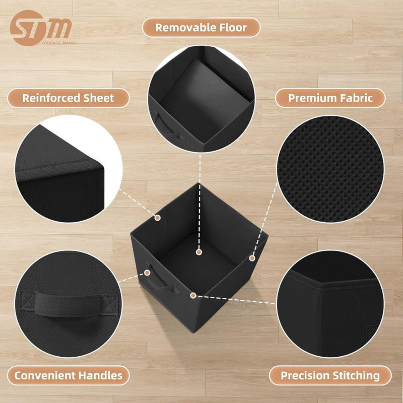 6 Pack Black Fabric Storage Cubes with Handles, 11 Inch Foldable Bins2