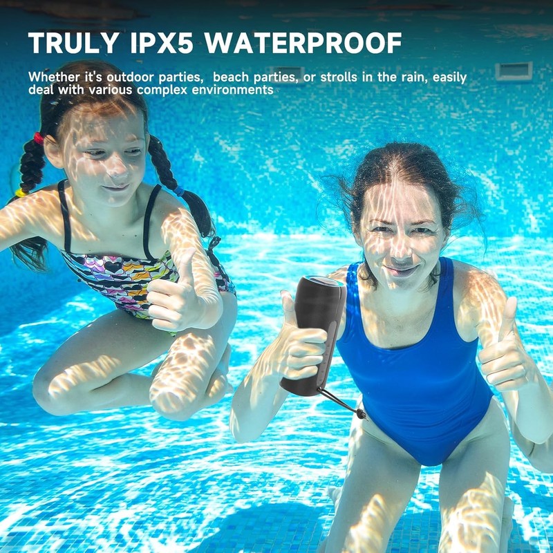 Bluetooth Speaker, IPX5 Waterproof, RGB Lights, BT5.3, TWS, Long Playtime, Black2